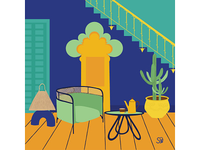 Moroccan blue 💙 adobe illustrator blue colorful digital illustration flat illustration flatdesign furniture illustration interior interior design moroccan vector design