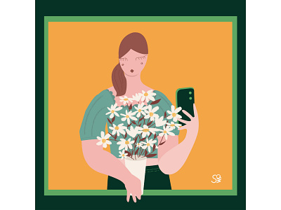 Selfie Girl adobe illustration adobe illustrator character character design design digital illustration flat design flat illustration flatdesign flower girl illustration selfie vector design