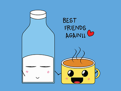 Milk&coffee coffee cute expression friends friendship illustration milk morning routine