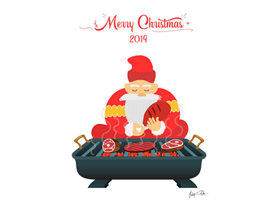 BBQ Santa bbq character design christmas happy holidays illustration merry christmas santa claus sketching steaks summer vector