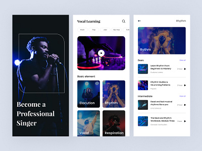 Vocal Learning App app design clean courses elegant mobile mobileapp musicapp onlinecourses simple singer uidesign uiux