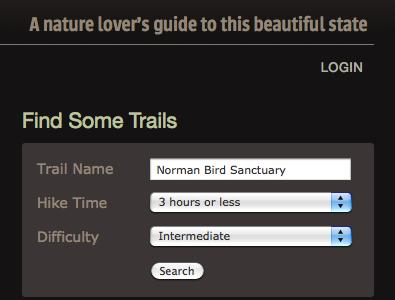 RIR trails list search form form hiking rhode island ri search tagline trails