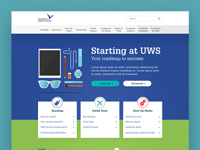 UWS Starting Out Website cms colorful colourful flat design illustration navigation ui university webdesign website