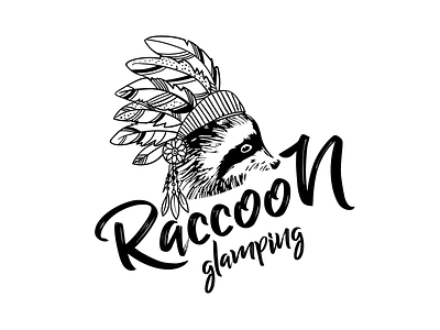 Logo for a Raccoon Glamping branding icon illustration logo typography vector