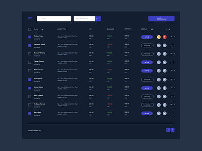 Data Table UI Design (DARK) design ui ux web