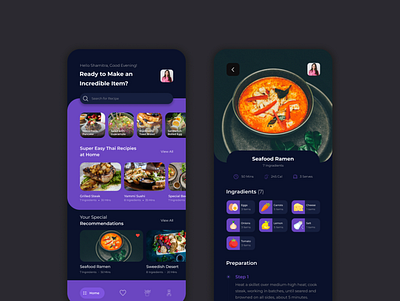 Recipe Dark version app figma flat recipe ui ux