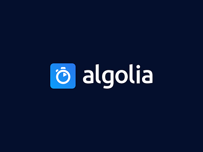 Algolia New Logo algolia blue logo lowercase search timer white
