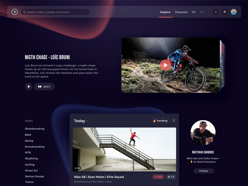 The Chemistry TV Landing sports player videos desktop purple website ui dark shapes wip landing page the chemistry