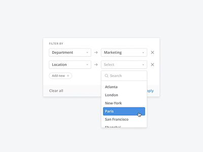 🔍 Filtering clean component dashboard design dropdown facets filtering list minimal search simple ui ux