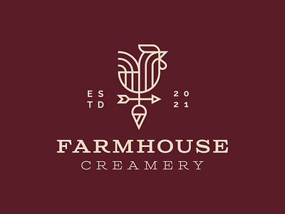 Farmhouse Creamery Logo branding clean creamery design elegant farm farmhouse icecream illustrator lineart lineartist logo minimal minimalism modern rooster simple