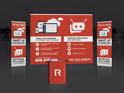 Trade booth decoration for REDACUMEN ai artificial intelligence banner design chatbot roll up banner set design trade exhibition trade fair trade show
