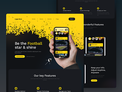 Football Manager app promo Landing page app promo appdesign design figma football graphic design manager soccer ui uiux uxdesign webdesign