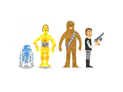 Star Wars chewie droids han solo illustration robots starwars