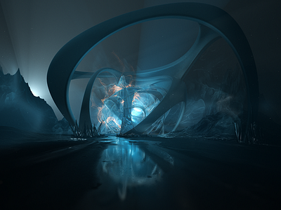 Portal cgi cyberpunk design fantasy illustration landscape mountains particles portal sci fi space