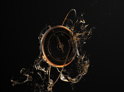 Splashes | stillframe from my video project compass design fluid gold illustration liquid liquidmotion particles simulation splash