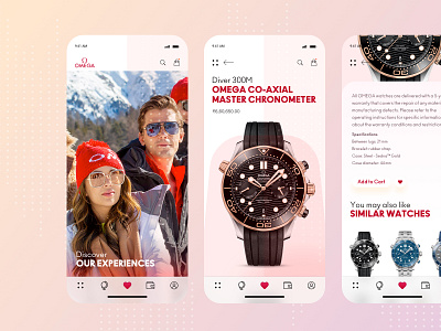 Omega Watch Mobile Application branding clean app design ecommerce app interaction ios minimal mobile mobile app design omega sketch trend 2020 ui kit ux