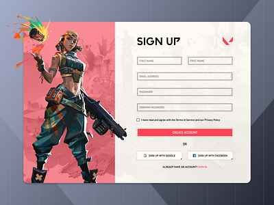Daily UI #001 - Sign Up Screen 001 agent authentication character dailyui fps jet log in raze sign up ui valorant video game video games