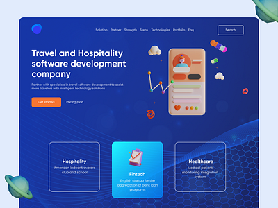 Technology website design blue clean figma interface travel ui ux webdesign website
