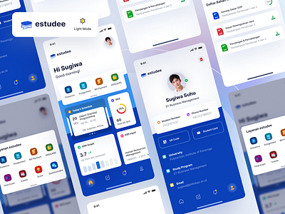 Exploration : ESTUDEE Student App Light Mode academic activity blue campus card view clean dashboard elearning graph light mode mobile schedule statistic student ui