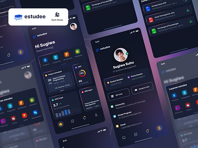 Exploration: ESTUDEE Student App Dark Mode absent academic attendance campus civitas clean dark mode dashboard elearning elegant mobile schedule statistic student study ui