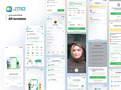 JMO-Jamsostek Mobile All Screens assurance bpjstk card view clean dashboard government green jamsostek mobile modal payment popup profile program ui