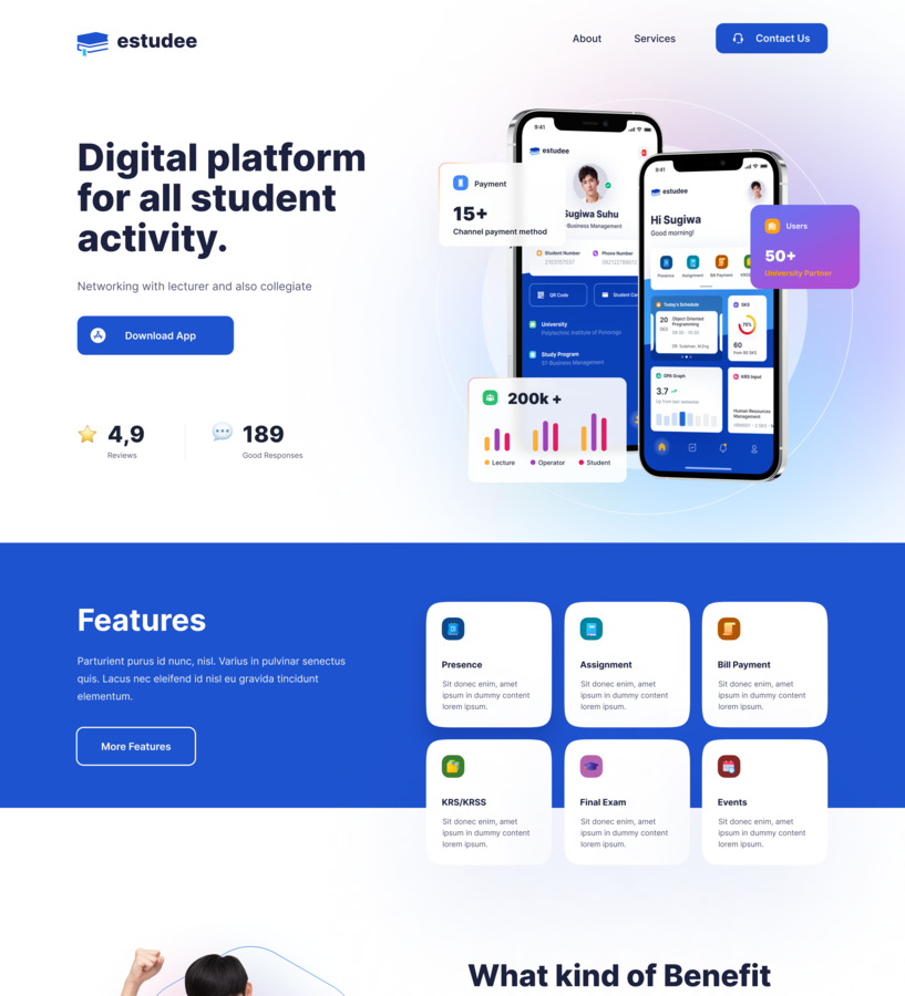 Exploration : ESTUDEE Student App Landing Page by Triyandi Saputra for ...