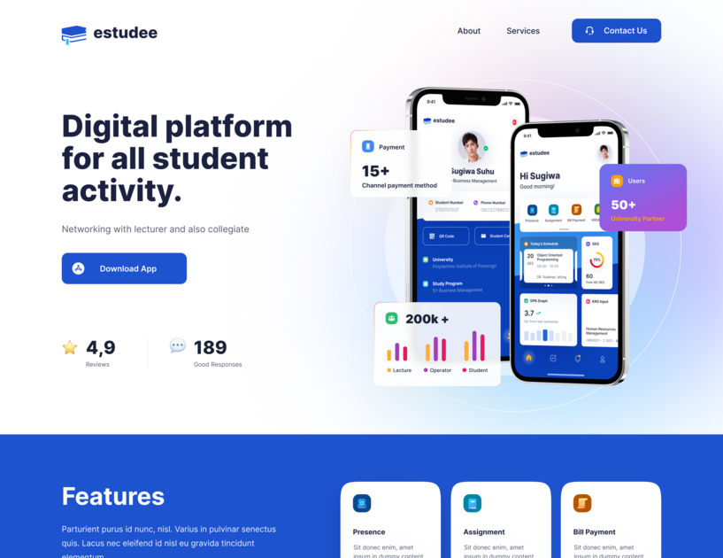 Exploration : ESTUDEE Student App Landing Page by Triyandi Saputra for ...