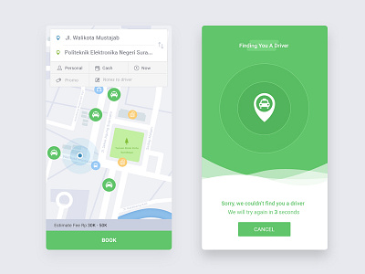 Golek Jemputan App app booking driver finding green maps ojek tracking ui