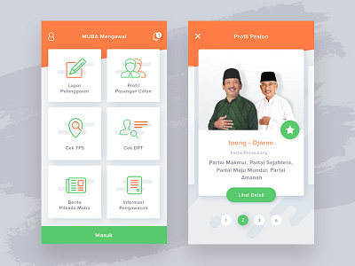 Election Supervision App - MUBA candidate card election grid homescreen monitoring orange swipe ui view