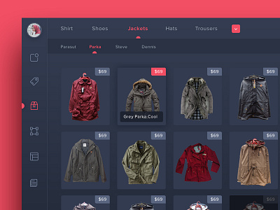 POS App - Products admin cart page dark dashboard grid jacket navy panel pink point of sales pos products