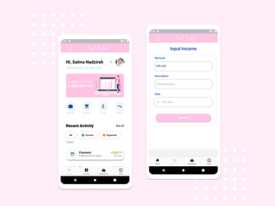 Pink Pocket app design flat ui ux