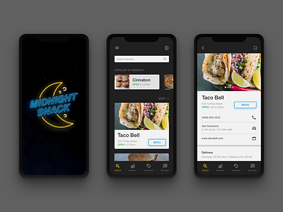 Midnight Snack app app design case study dark ui mobile app night mode screens ui ui design ux ux design