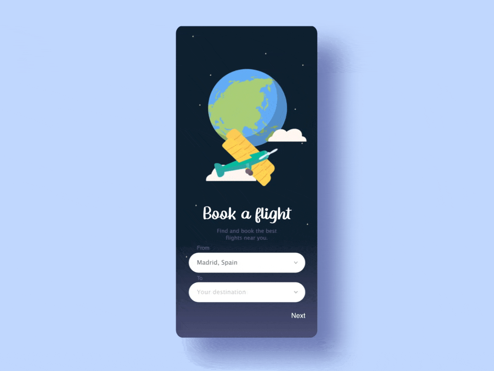 Flight Booking ae aftereffects animation clouds design flight globe illustration interface motion plane planet ui