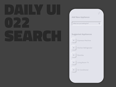 022_Search app design button clean daily 100 challenge dailyui home app ios iphone menu minimalist mobile neumorphism search smart home app soft ui ui ux