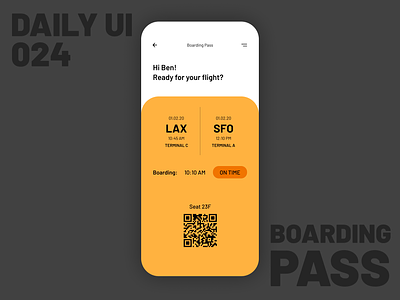 024_Boarding Pass airline app design boarding pass button button design color daily 100 challenge dailyui flat flat ui ios iphone menu minimalist mobile design pass qr code scanner ui ux