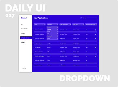 027_Dropdown button design color daily 100 challenge dailyui desktop ui dropdown filter flat job board logo minimalist ui ux web app web design