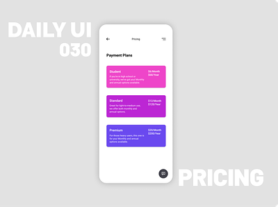 030_Pricing back button button color daily100challenge dailyui flat gradient ios ios app design menu mobile design payment options prices pricing