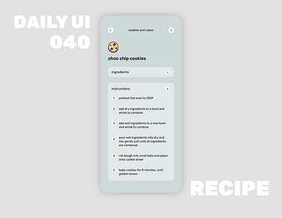 040_Recipe app design daily100challenge dailyui day40 dropdown ui icon ios design menu interaction mobile design recipe recipe app recipe interaction text typography