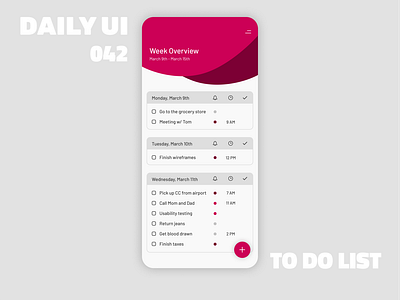 042_To Do List agenda button design daily100challenge dailyui dailyui 42 day42 flat ui colors flatui ios app ios design menu design mobile design productivity productivity app task list task manager to do to do app to do list week overview