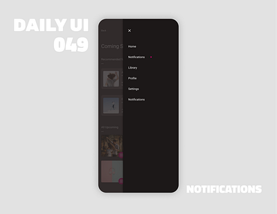 049_Notifications audio app daily100challenge dailyui dailyui 049 dailyuichallenge dark mode day49 flatui ios design menu design menu slide out minimalist mobile design notification center notifications podcast app design