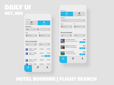 Flight and Hotel Booking App // Daily UI Challenge booking app booking system daily100challenge dailyui 067 dailyui 068 dailyuichallenge filters flight app flight booking flight search hotel app hotel booking hotel search mobile design search ui sorting