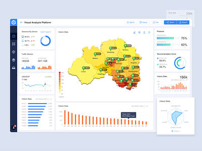 Dashboard User Interface big data chart chart design dashboard data visualization design map map data pc ui ui web