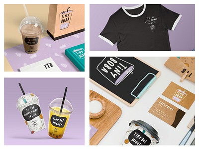 the tiny boba mock ups boba branding businesscard cups design doodle graphic design illustration illustrator logo mockups shirt tea tee vector