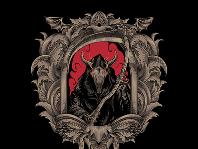 Buffalo Reaper artwork character design dark art design digital art drawing illustration merchandise skull