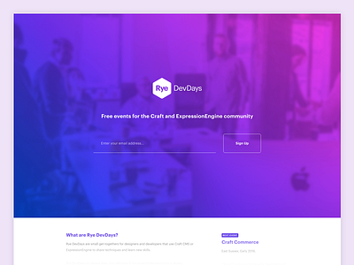 Rye Dev Days craft expressionengine one page purple splash
