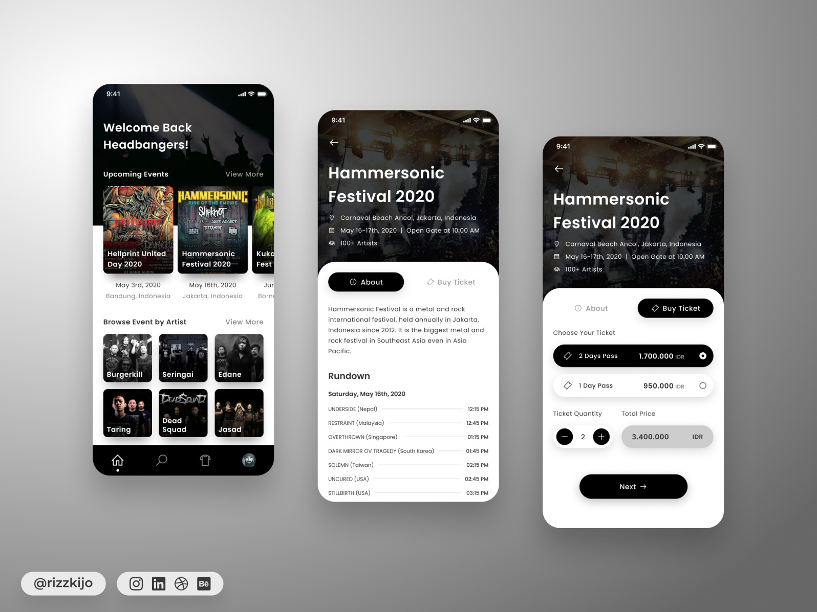 UI Design Concept for Concert Ticket Application by Rizki Johan on Dribbble