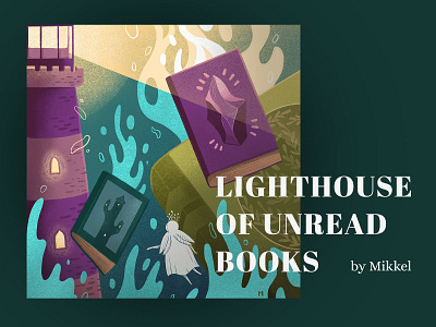 Lighthouse of unread bokks art design illustration procreate