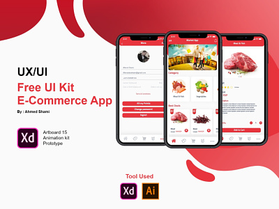 Free UI Kit with Animate E-Commerce Application animation app branding download free illustration ui ux vector xd design xd file