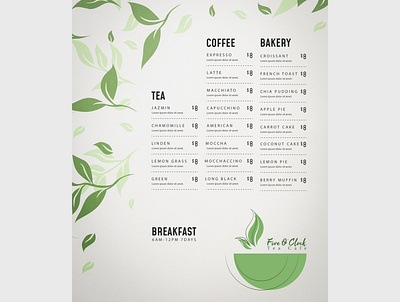 Menu Card design for "Five O'Clock Tea Cafe" branding branding design corporate design design illustration logo logo design minimal minimal design vector