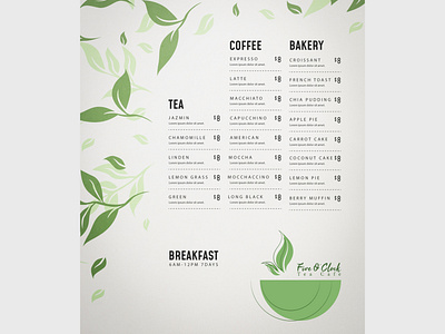 Menu Card design for "Five O'Clock Tea Cafe"